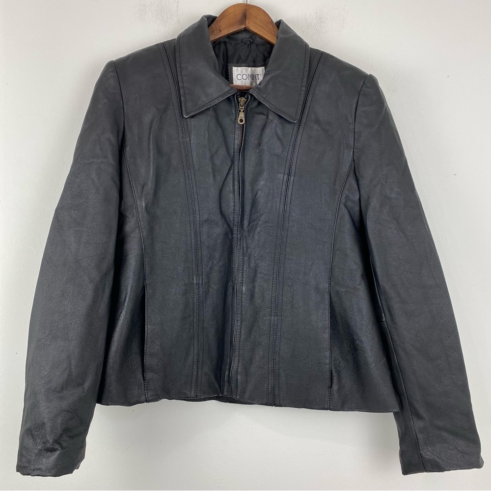 Comint size Large Women’s Black Leather Full Zip Jacket